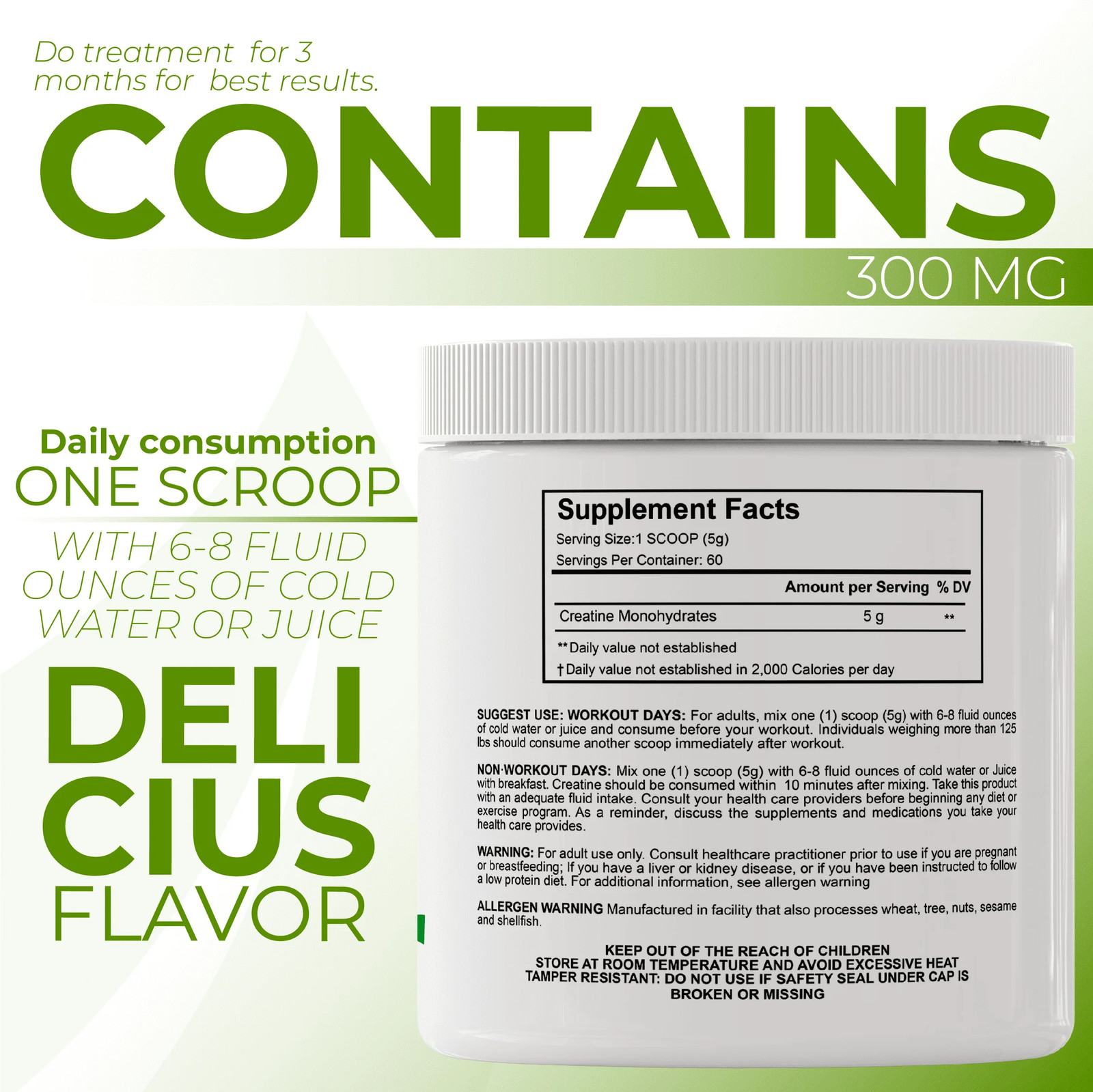 Creatine Monohydrate – Boosts Strength, Muscle Growth & Recovery – 60 Servings