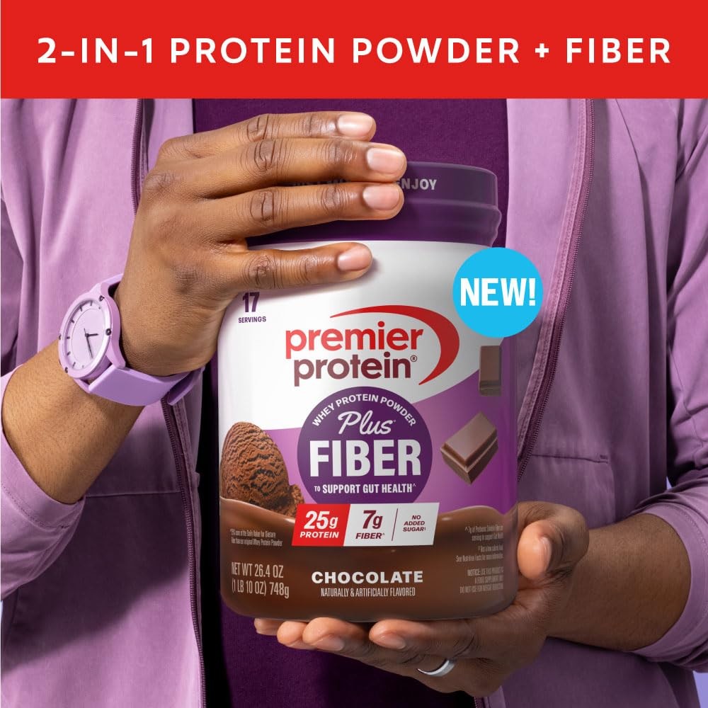 Premier Protein Powder Plus Fiber Chocolate 25G Protein 7G Fiber To Support Gut