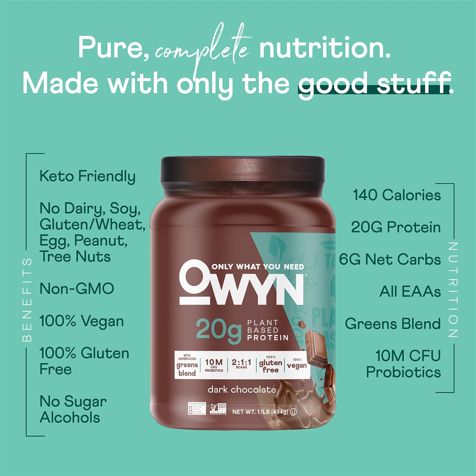 OWYN Only What You Need Plant-Based Protein Powder Dark Chocolate 1.17lbs