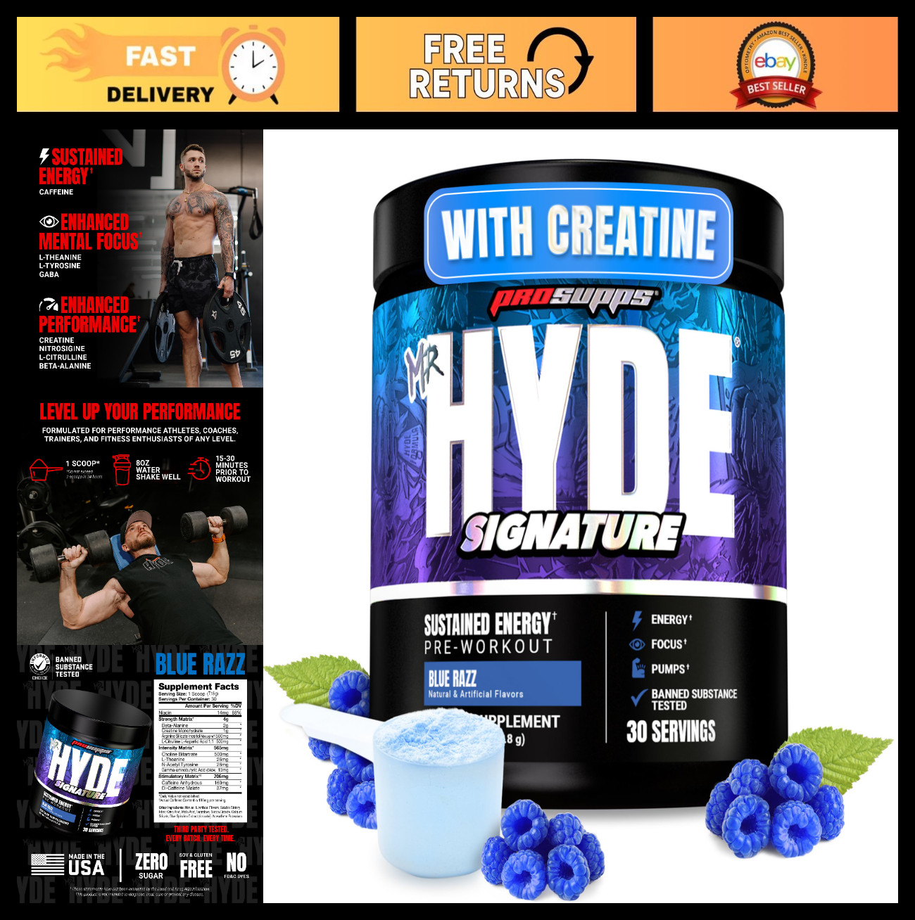 Pre Workout Powder with Creatine, Beta Alanine & Caffeine – Energy & Endurance B