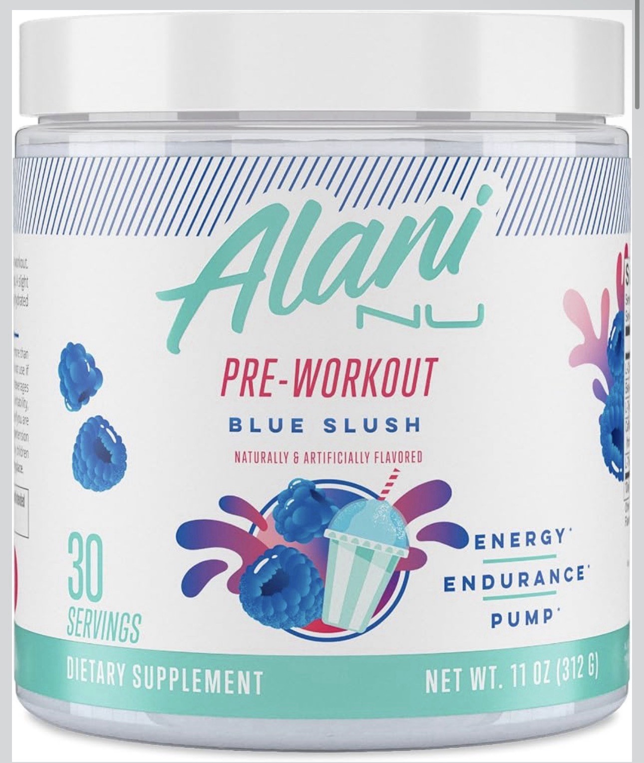 Alani NU Pre-Workout Powder, Blue Slush, 20 Servings, 200Mg Caffeine