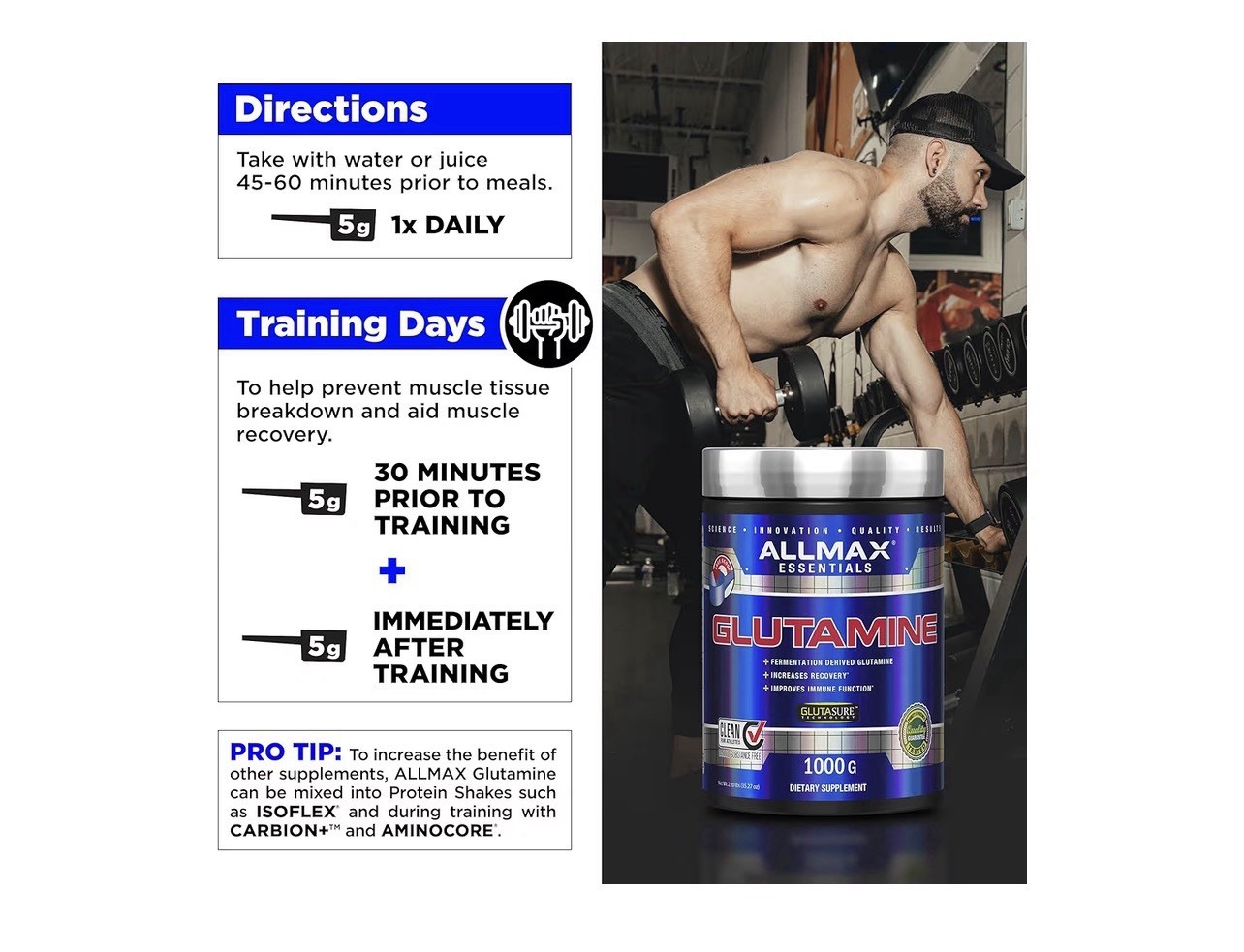 ALLMAX Essentials, Glutamine, 2.2 lbs (1,000 g)