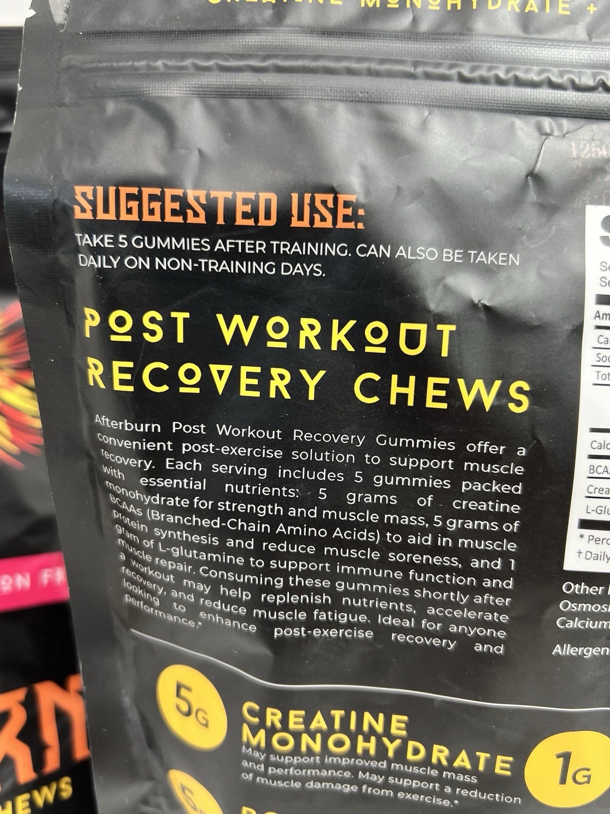 2 LOT of AfterBurn recovery Creatine Monohydrate Chews BCAAs,L-Glutamine Gummies