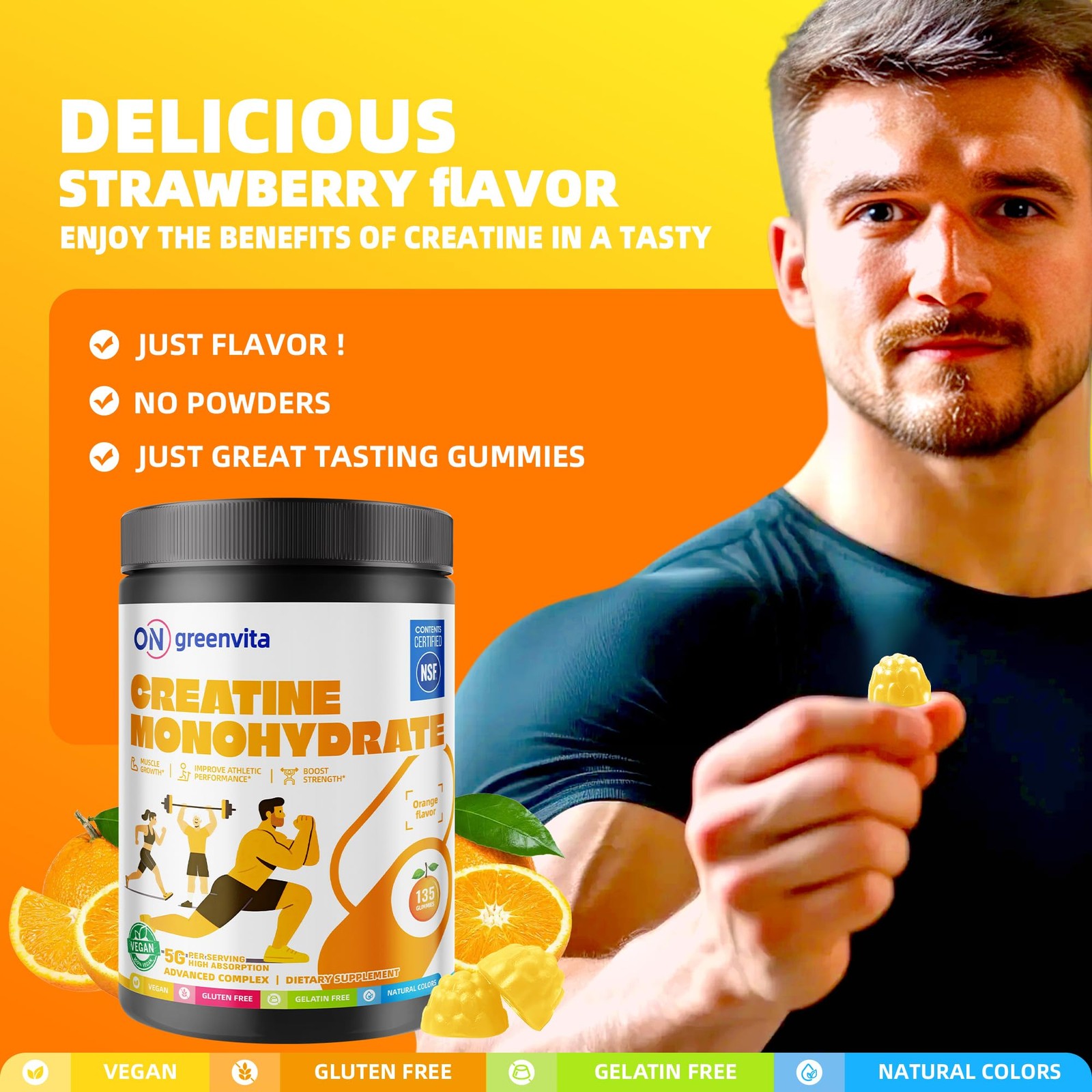 Creatine Monohydrate Gummies, NSF Certified Creatine Gummy, 5g Dose for Men a…
