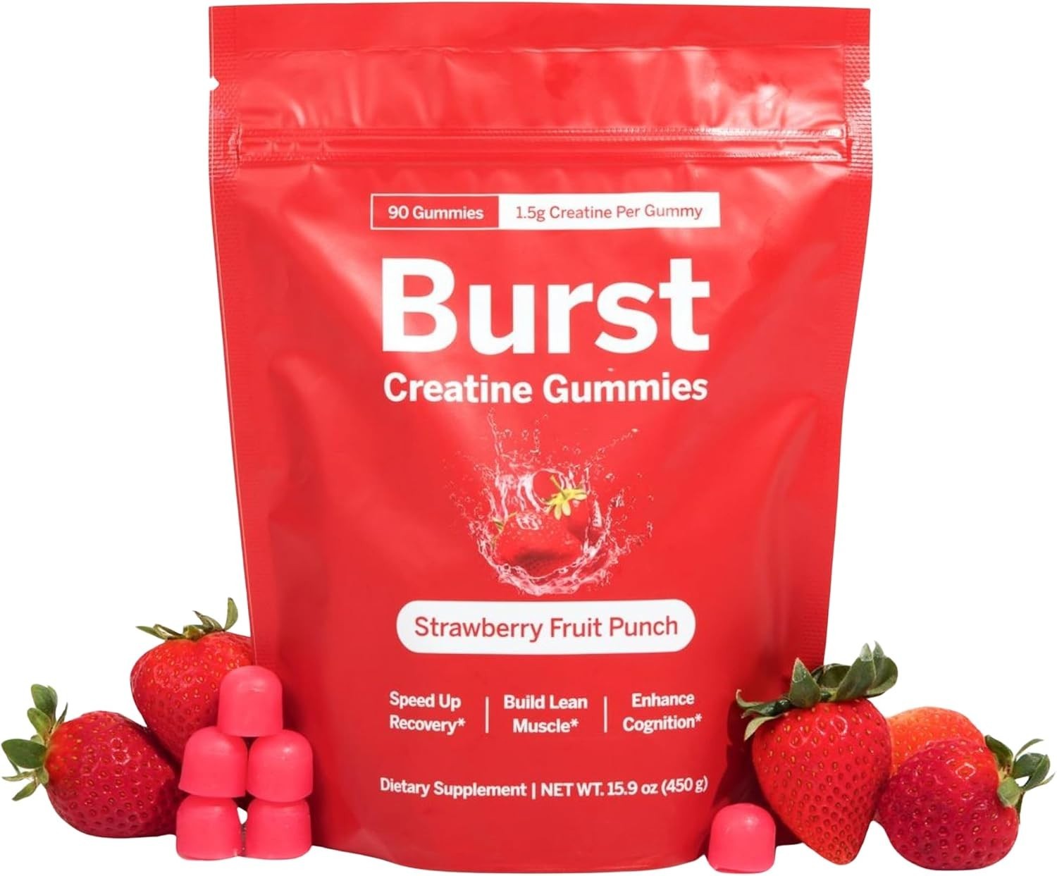 Natural Creatine Gummies for Strength & Recovery – Strawberry Flavor, 90 Gummies