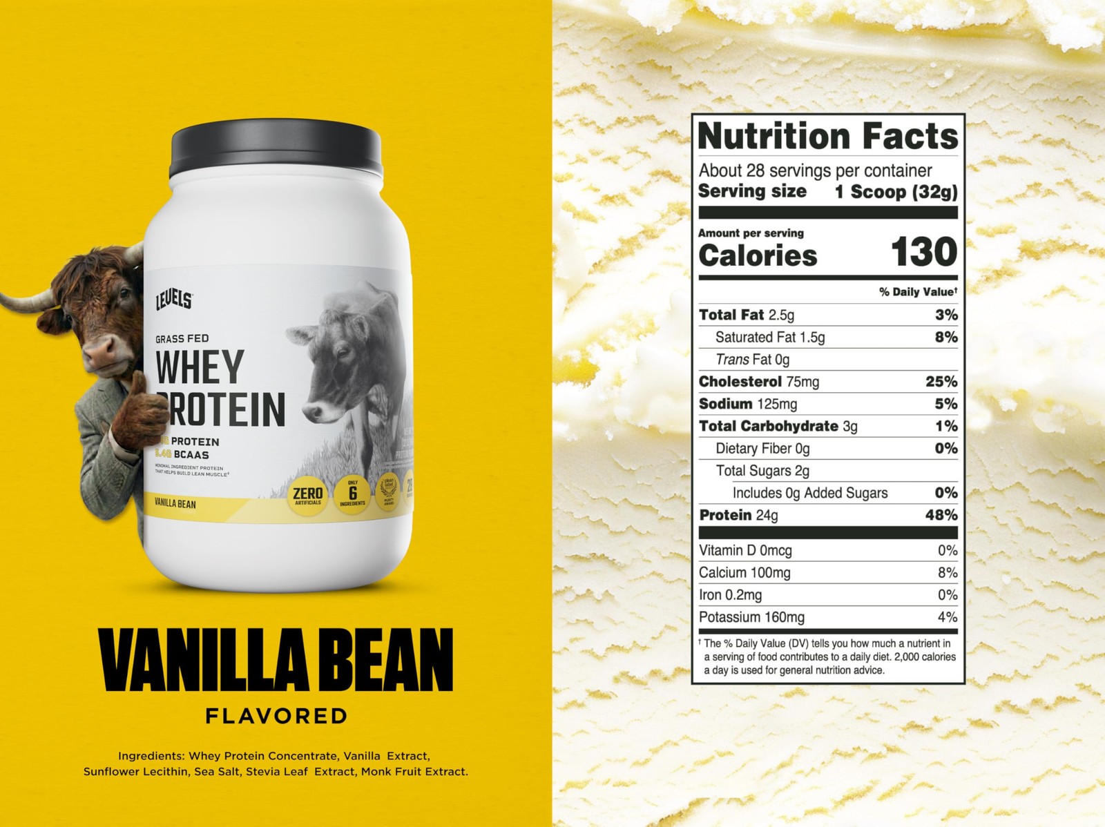 Levels Grass Fed Whey Protein Powder, No Artificials, 24G 2 Pound (Pack of 1)