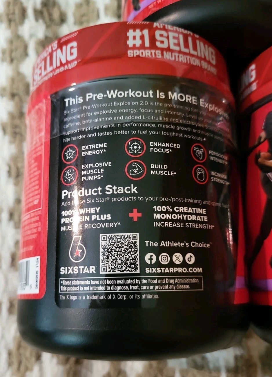 3 Sixstar Pre-Workout Explosion Grape 10.19oz -EXP: 7/27