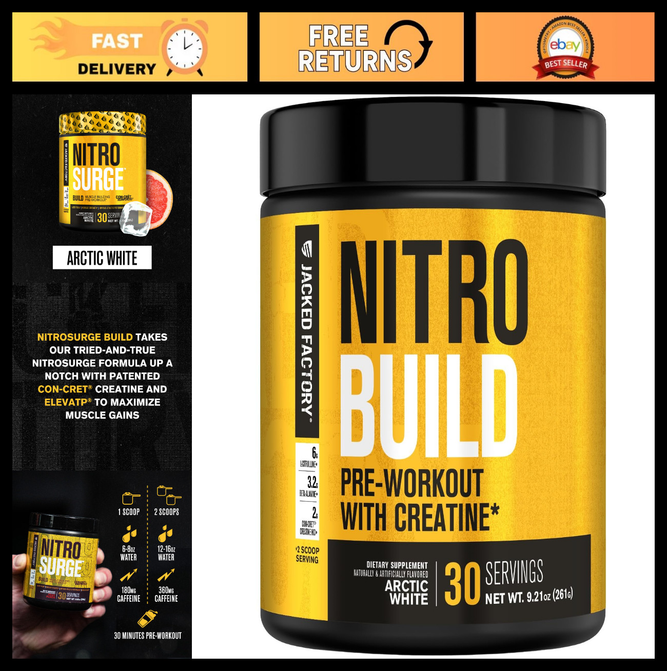 Pre Workout Powder with Creatine & elevATP – Intense Energy, Muscle Growth, 30 S