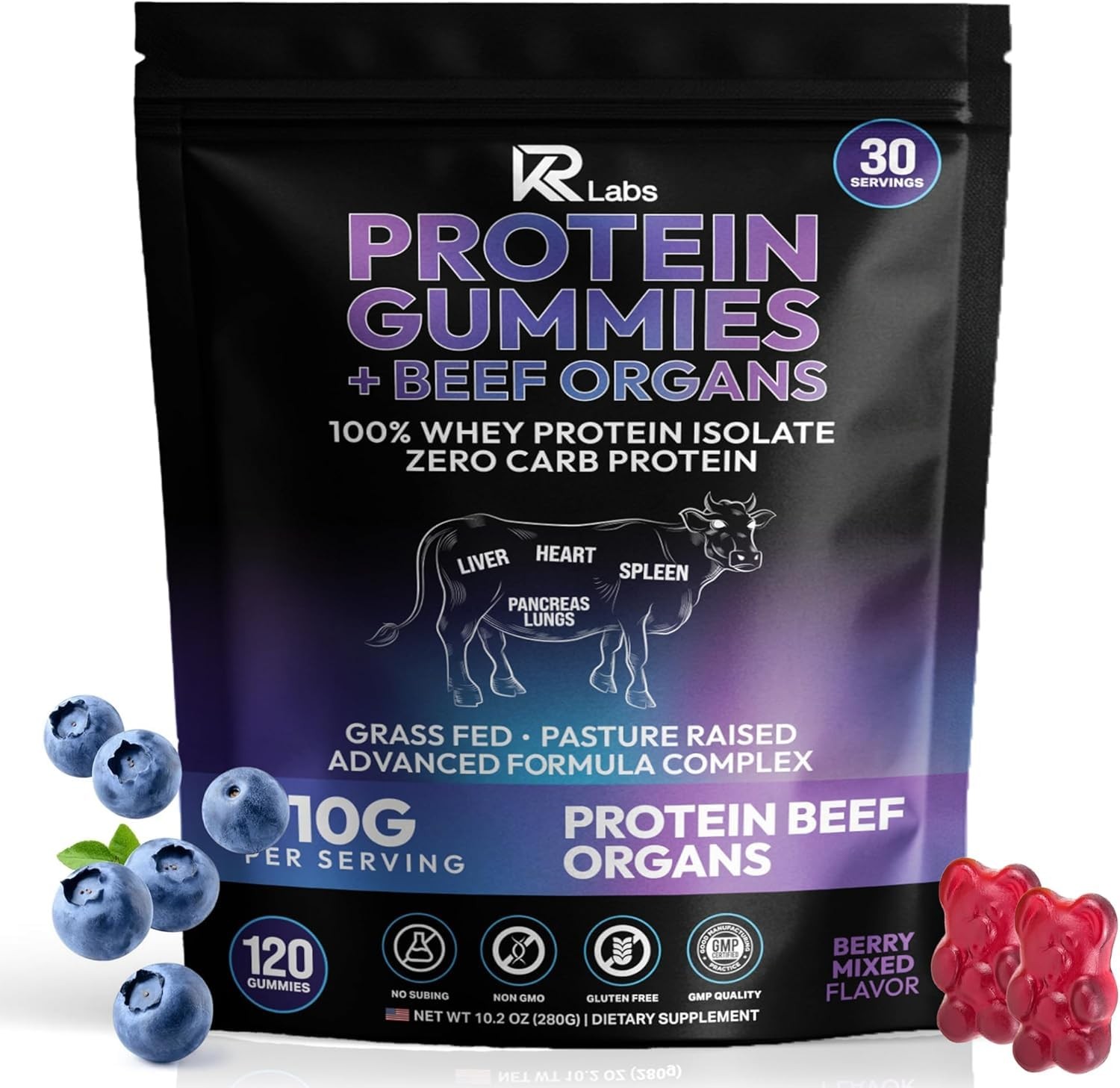 Kr Labs Zero Carb 100 Pure Whey Isolate Grass Fed Beef Total Per Bag For Men