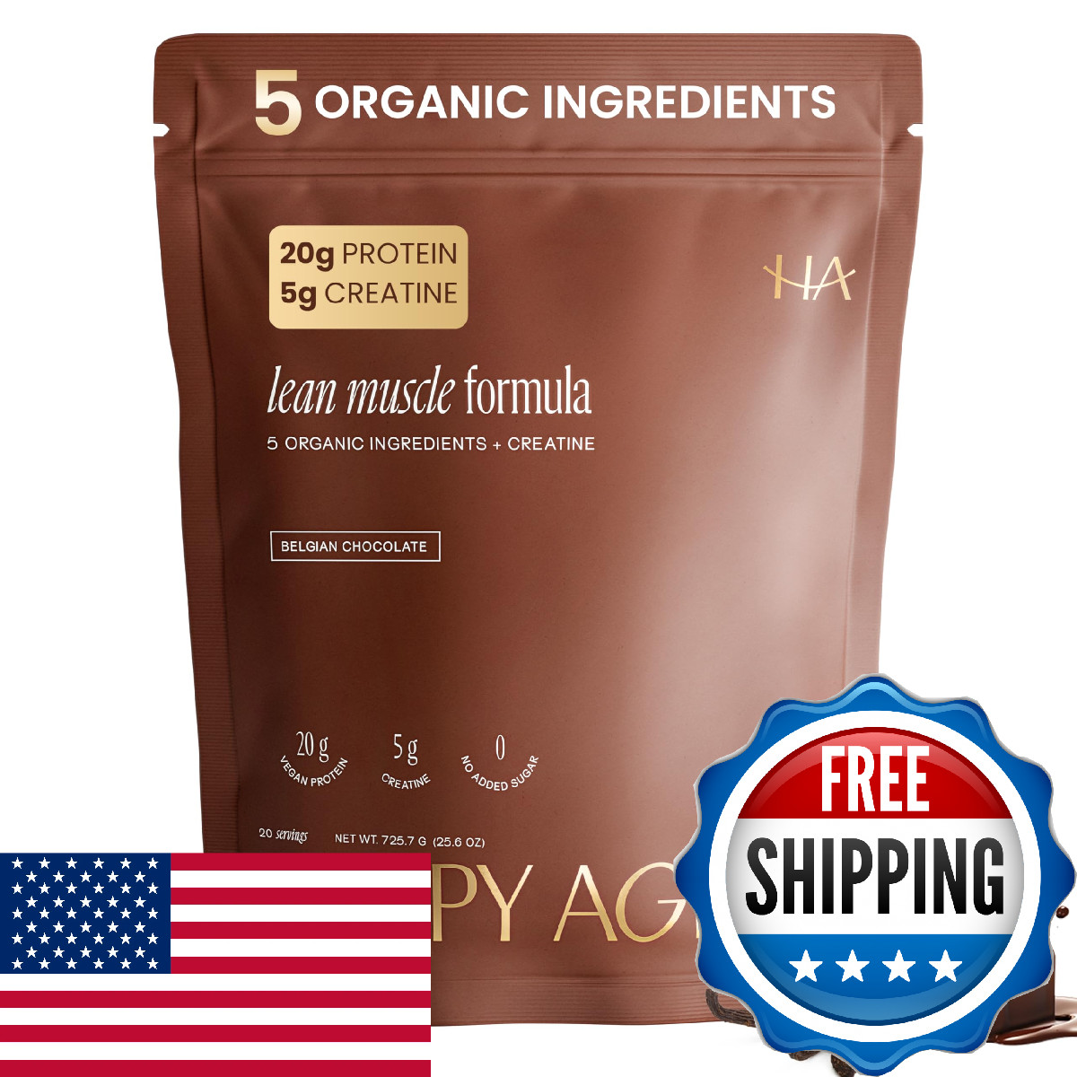 Happy Aging Protein Powder for Women, 20g Organic Pea & Pumpkin Seed Protein, 5g