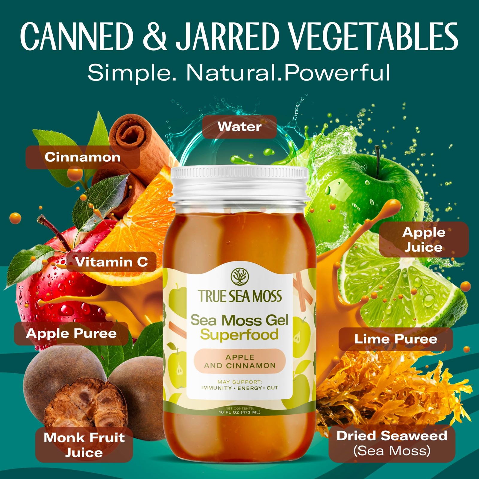 Sea Moss Gel – USA Made, Wildcrafted, Apple Cinnamon, Fresh Fruits & Vegetabl…