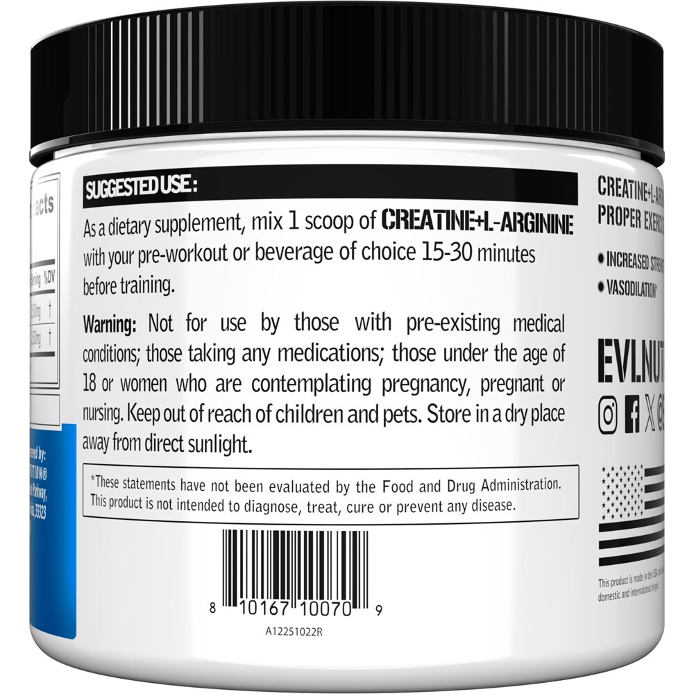 Evlution Nutrition Creatine + L-Arginine – Vascularity Support – 40 Servings