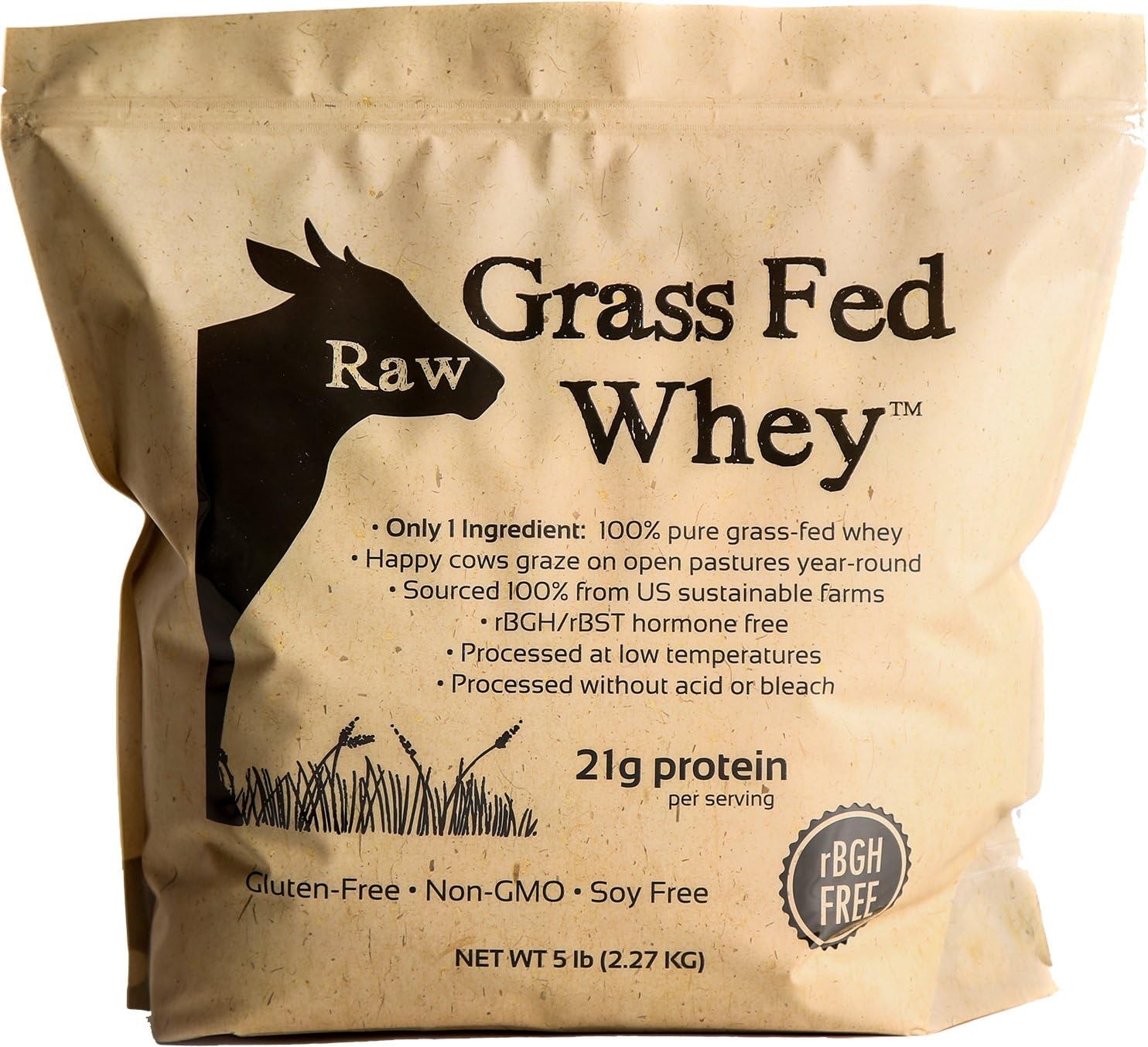 Raw Grass Fed Whey Protein Powder, Happy Healthy Cows, 5 Pound (Pack of 1)