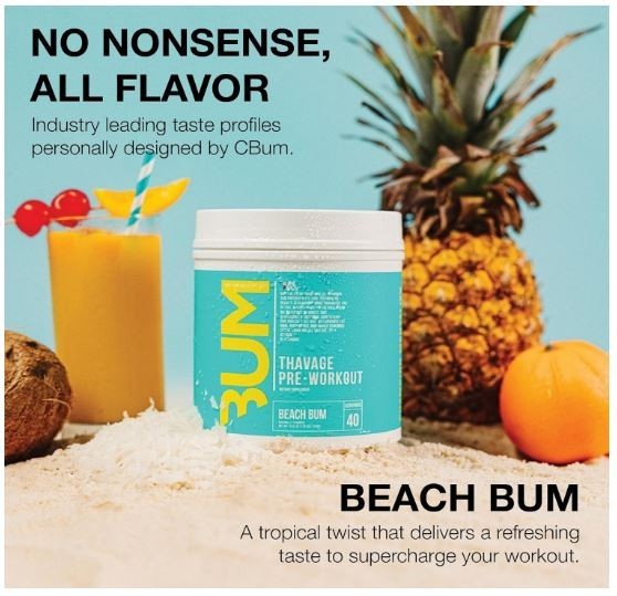 RAW Pre Workout Powder Thavage Beach Bum Sports Nutrition Supplement 40 Servings