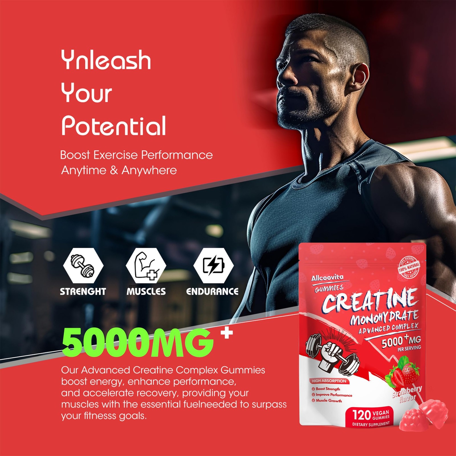 NSF Certified Creatine Gummy – Creatine Monohydrate Gummies 5000mg for Men & …