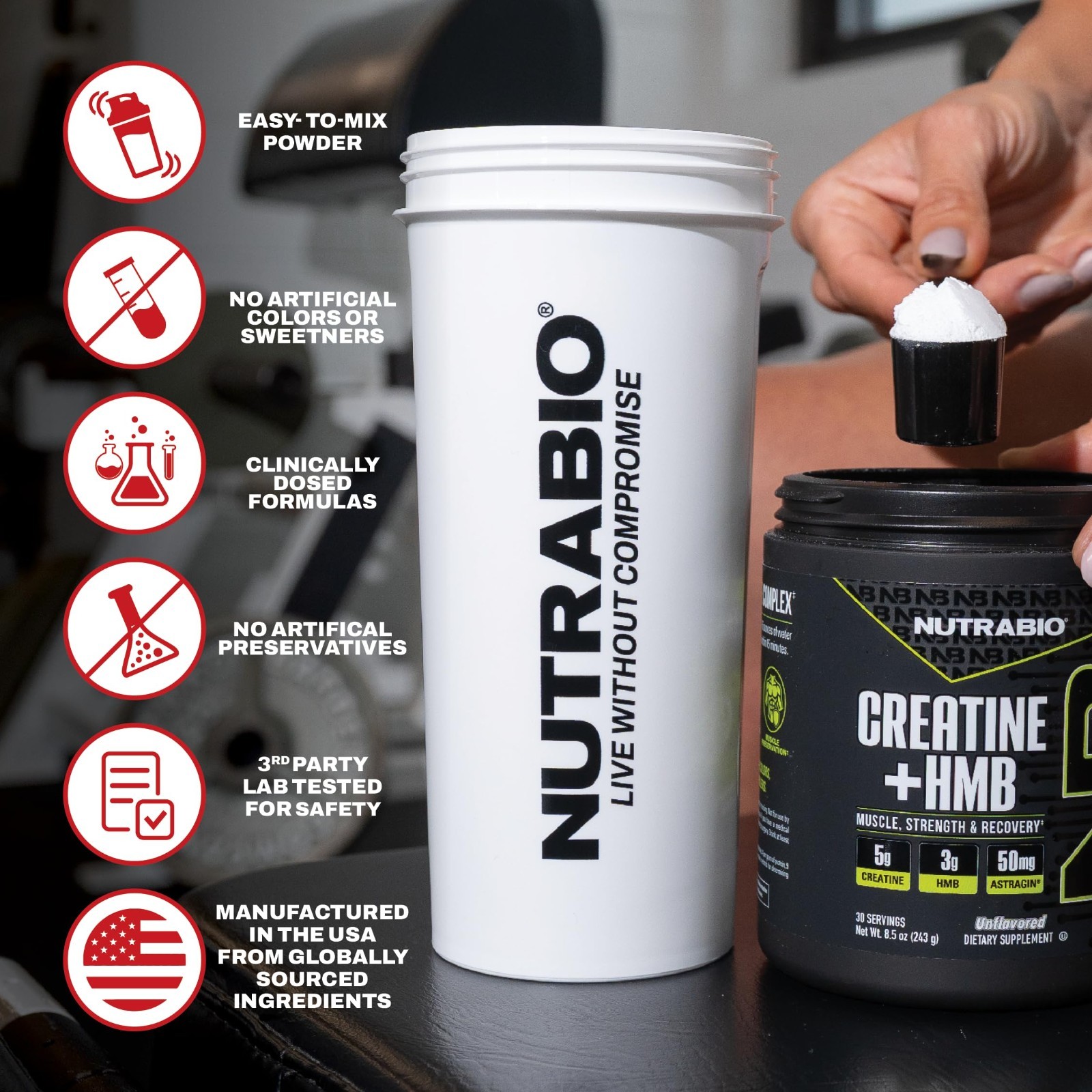 Creatine Monohydrate + HMB Powder for Muscle Growth & Strength – 30 Servings