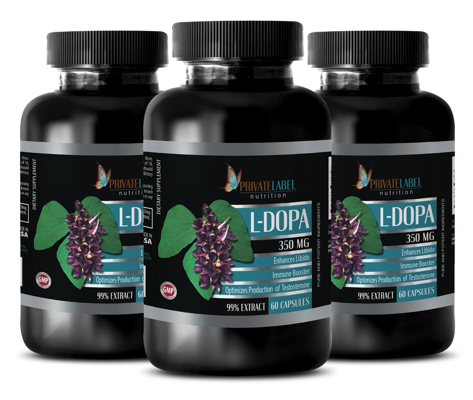 L-DOPA 99% Extract Powder 350mg – Mucuna – Sports Supplements – 3 Bot 180 Pills