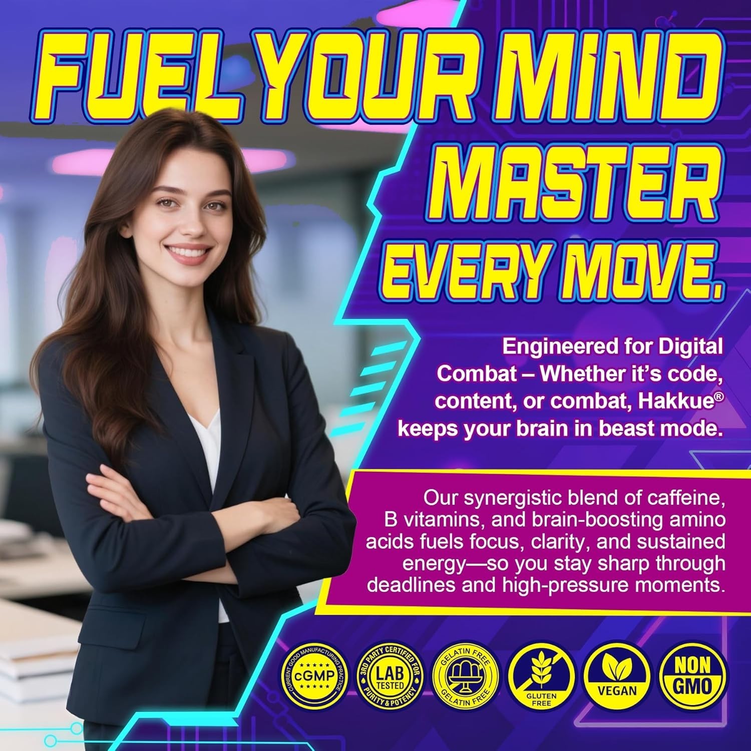 Energy & Focus Gummies with 100mg Caffeine Anhydrous for Gamers, Workers, etc