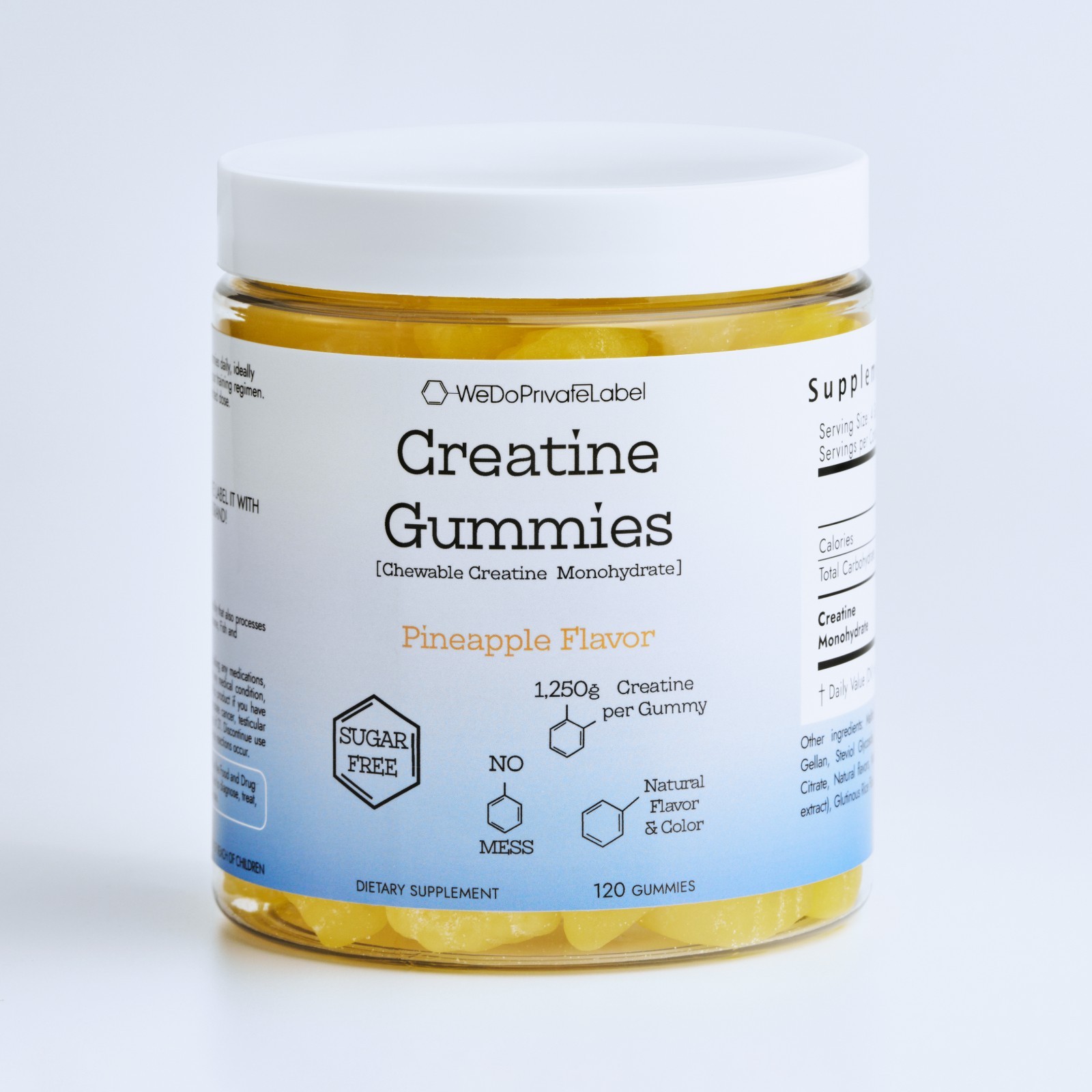 Chewable Creatine 1,250mg per Gummy, Sugar Free, Natural Pineapple Flavor