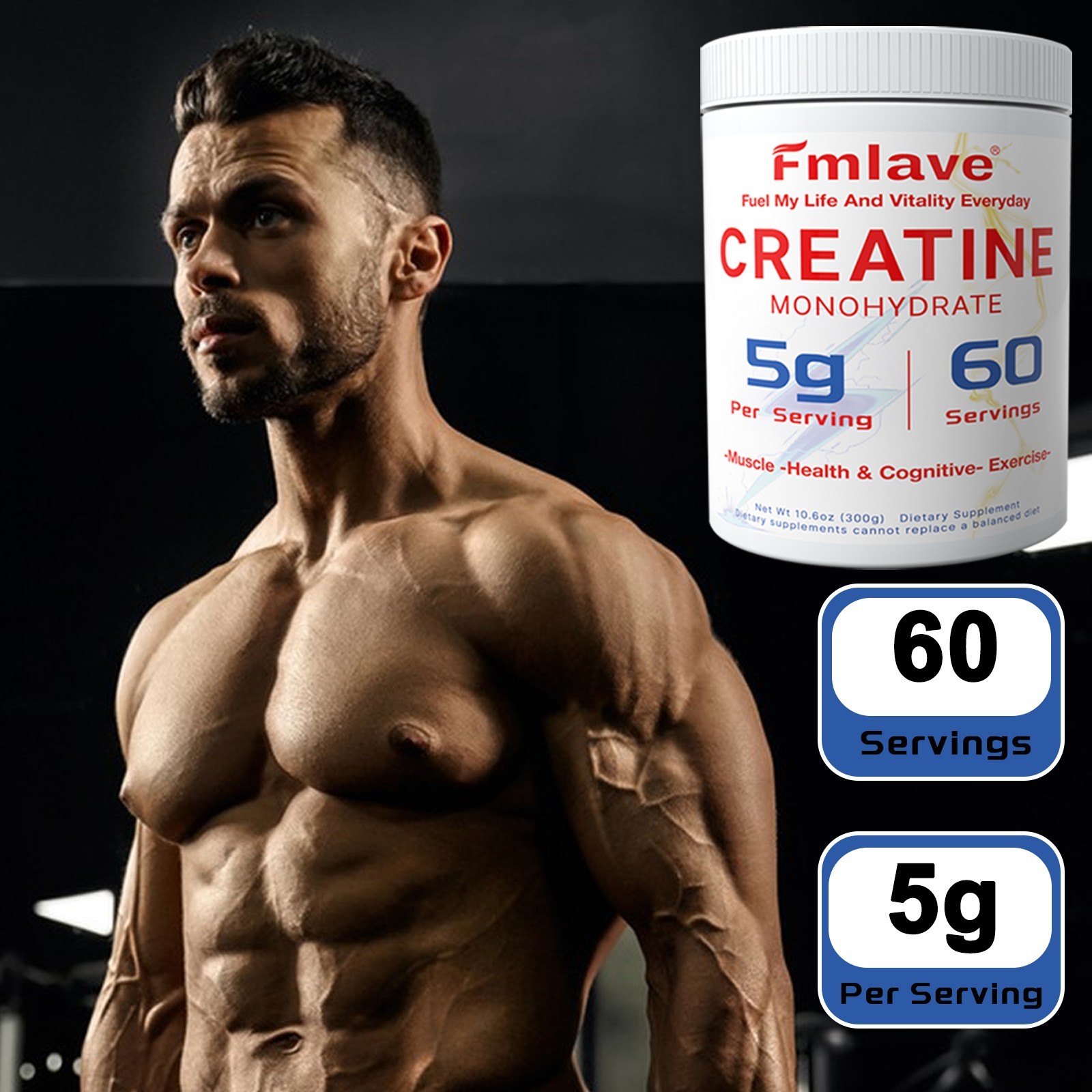 Unflavored CREATINE Monohydrate Powder Micronized For Men & Women 60 Servings