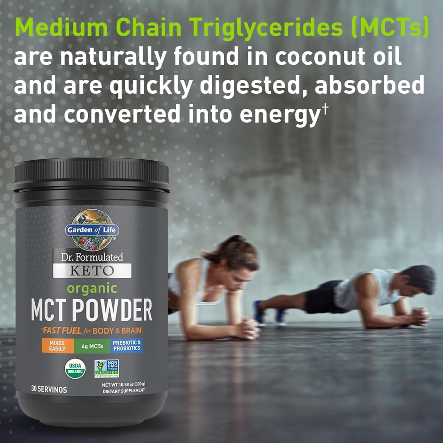 Organic MCT Powder Keto Prebiotic Fiber Probiotics Brain Support 30 Servings