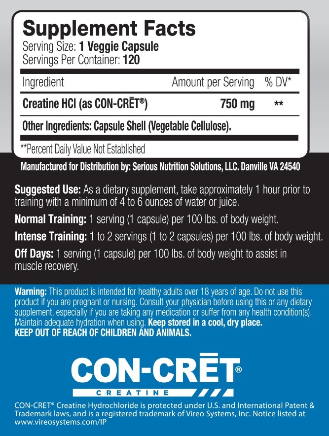 Serious Nutrition Solutions Creatine HCL (120 Caps)