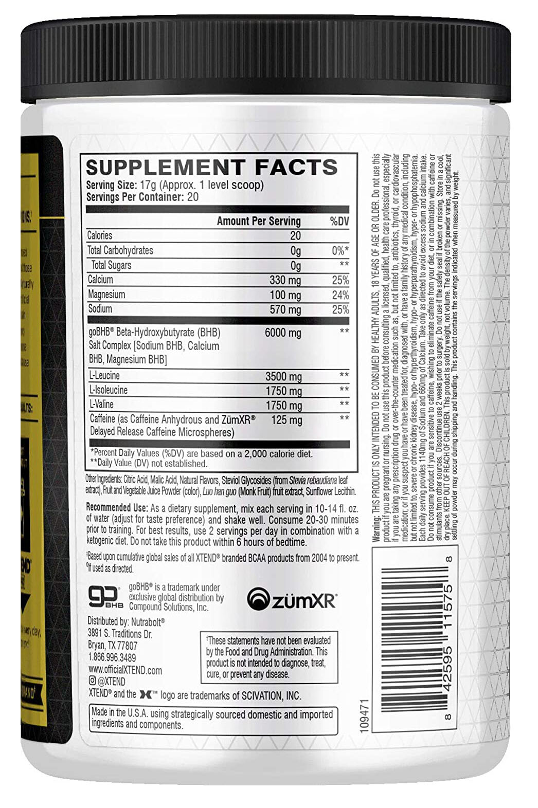 XTEND Keto ENERGY | 6g goBHB 7g BCAA | Amino Acids 20 Servings