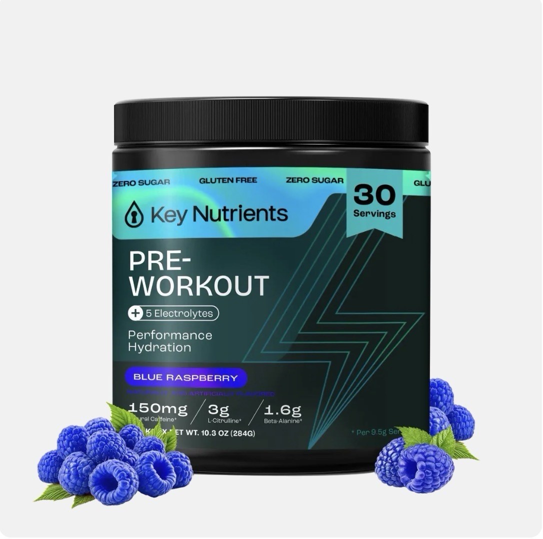 Key Nutrients Pre-Workout Vegan electrolytes Powder Hydration Blue Raspberry