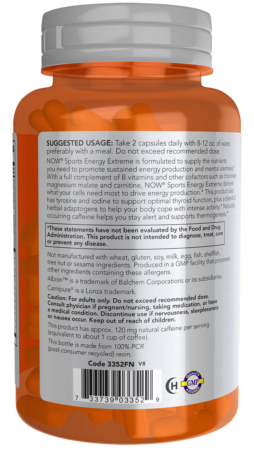 NOW Foods Sport Energy Extreme 90 Cap Magnesium Tyrosine Guarana Late Date July