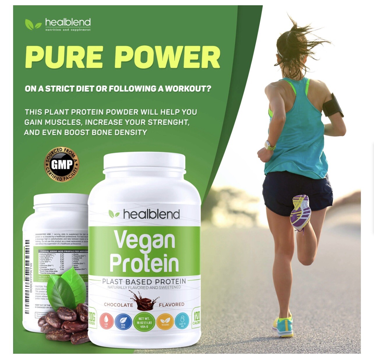 Plant-Based Protein Powder Vegan Dietary Supplement – Gluten-Free, Non-GMO