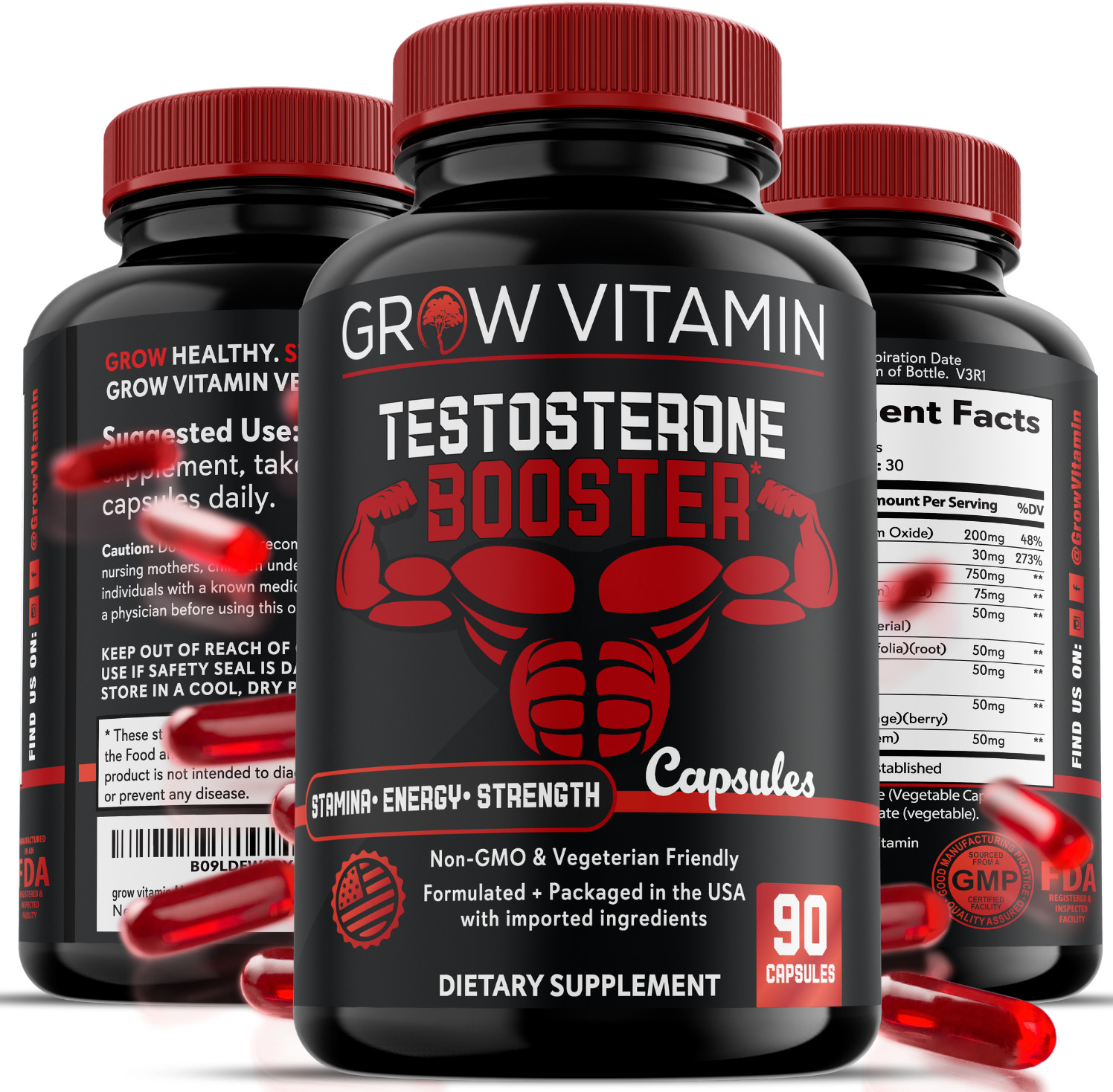 Strongest Testosterone Booster Men Performance, Libido Stamina Energy Pills 60ct