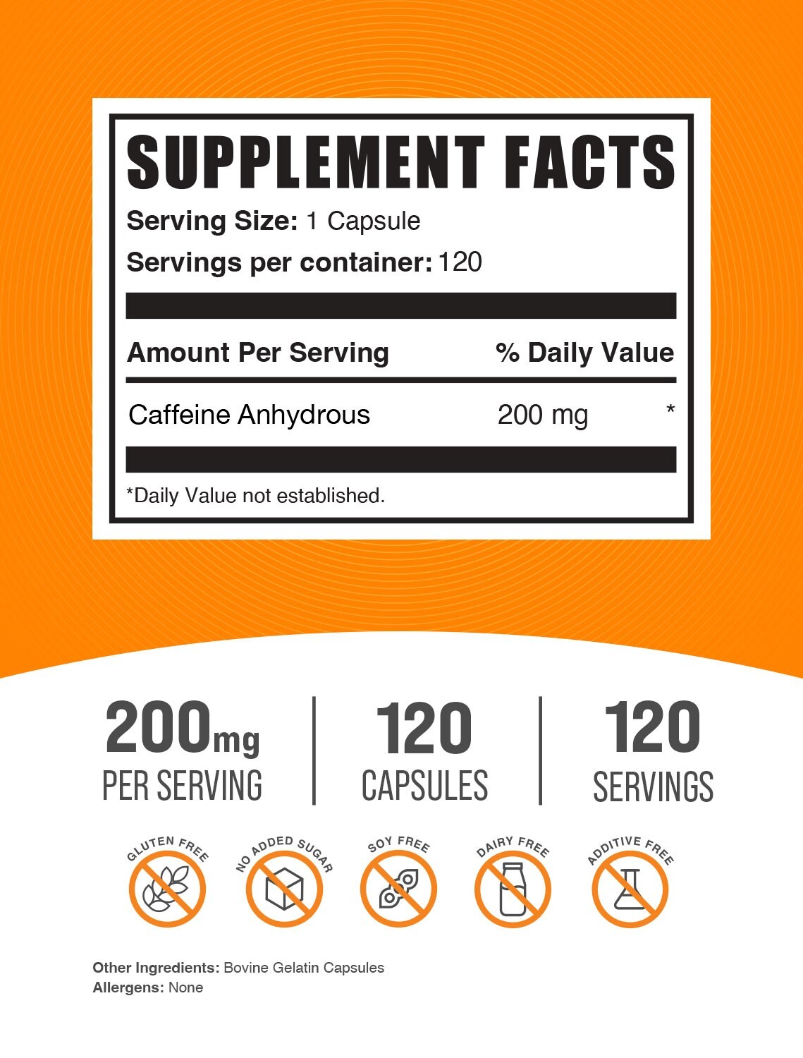 BulkSupplements Caffeine Capsules (200 mg) 120ct – 200mg Per Serving