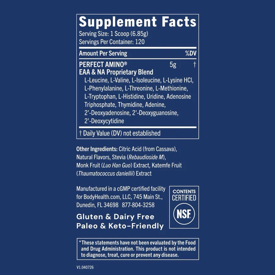 BodyHealth PerfectAmino Powder 120 Servings Essential Amino Acids EAA BCAA