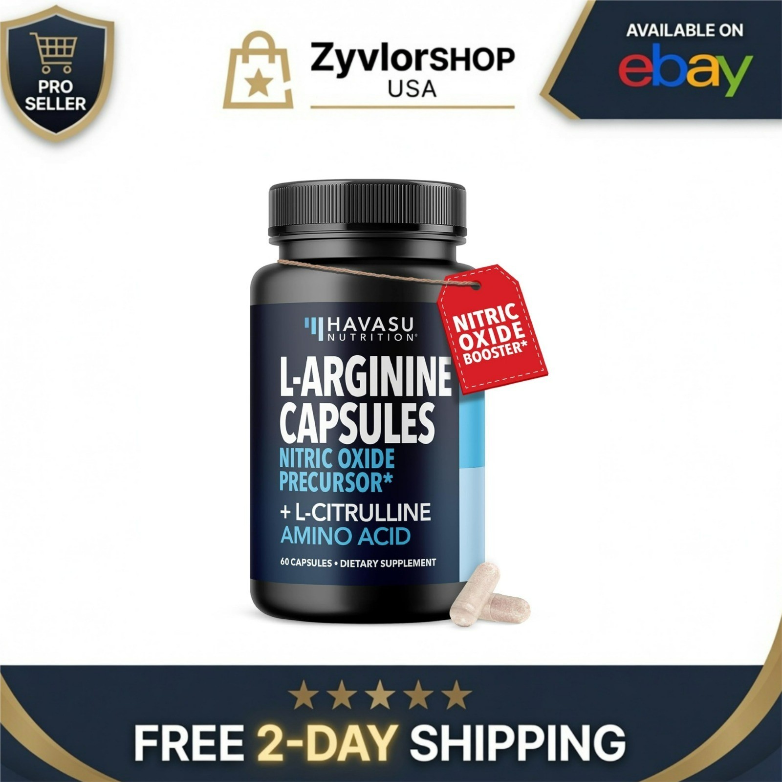 L-Arginine and L-Citrulline Capsules for Men, Nitric Oxide Support, 60 Count