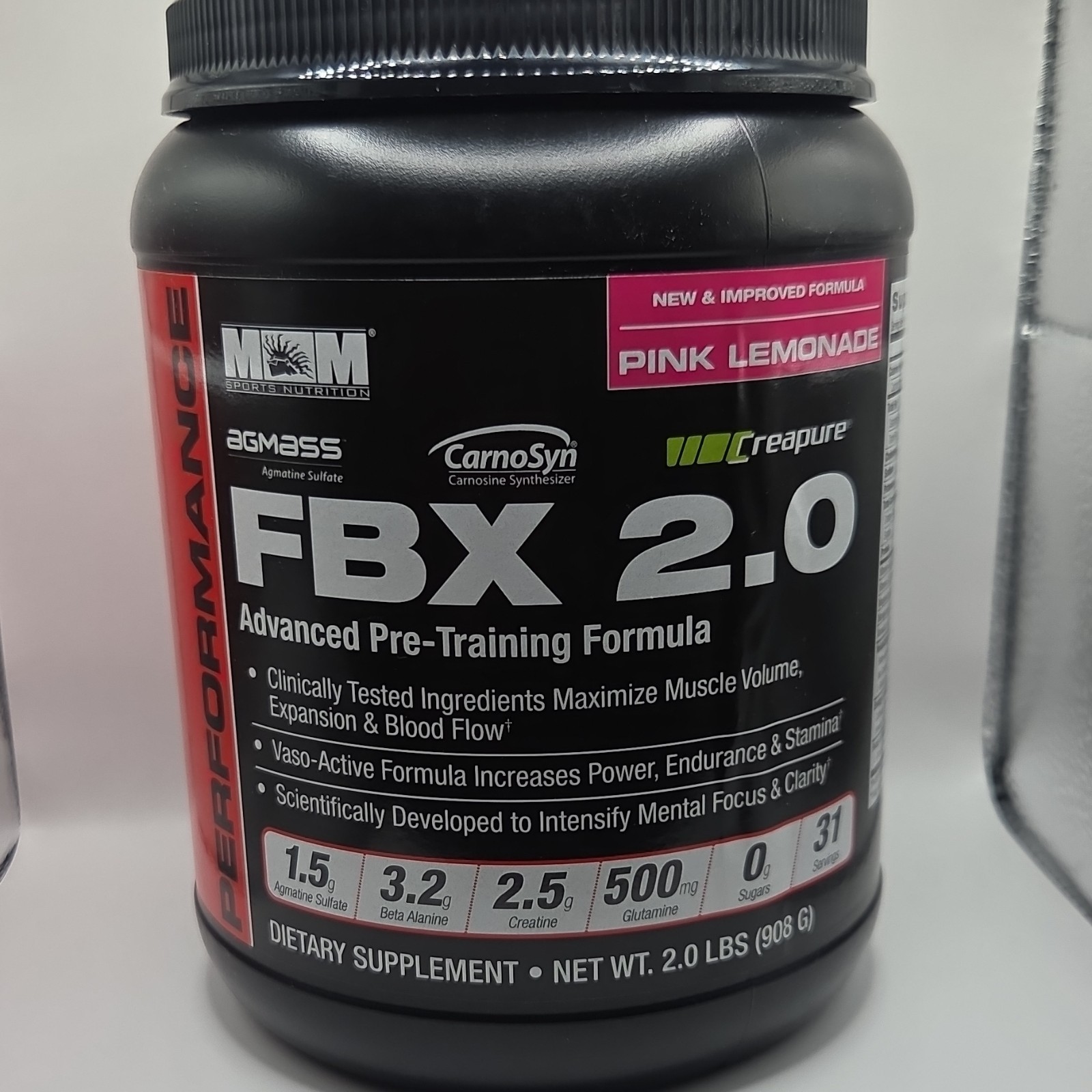 MNM Sports Nutrition FBX 2.0 Pre-Workout Powder Pink Lemonade 2.0 lbs Sugar-Free
