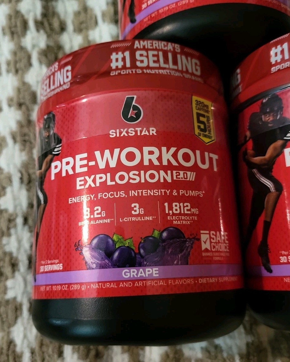 3 Sixstar Pre-Workout Explosion Grape 10.19oz -EXP: 7/27