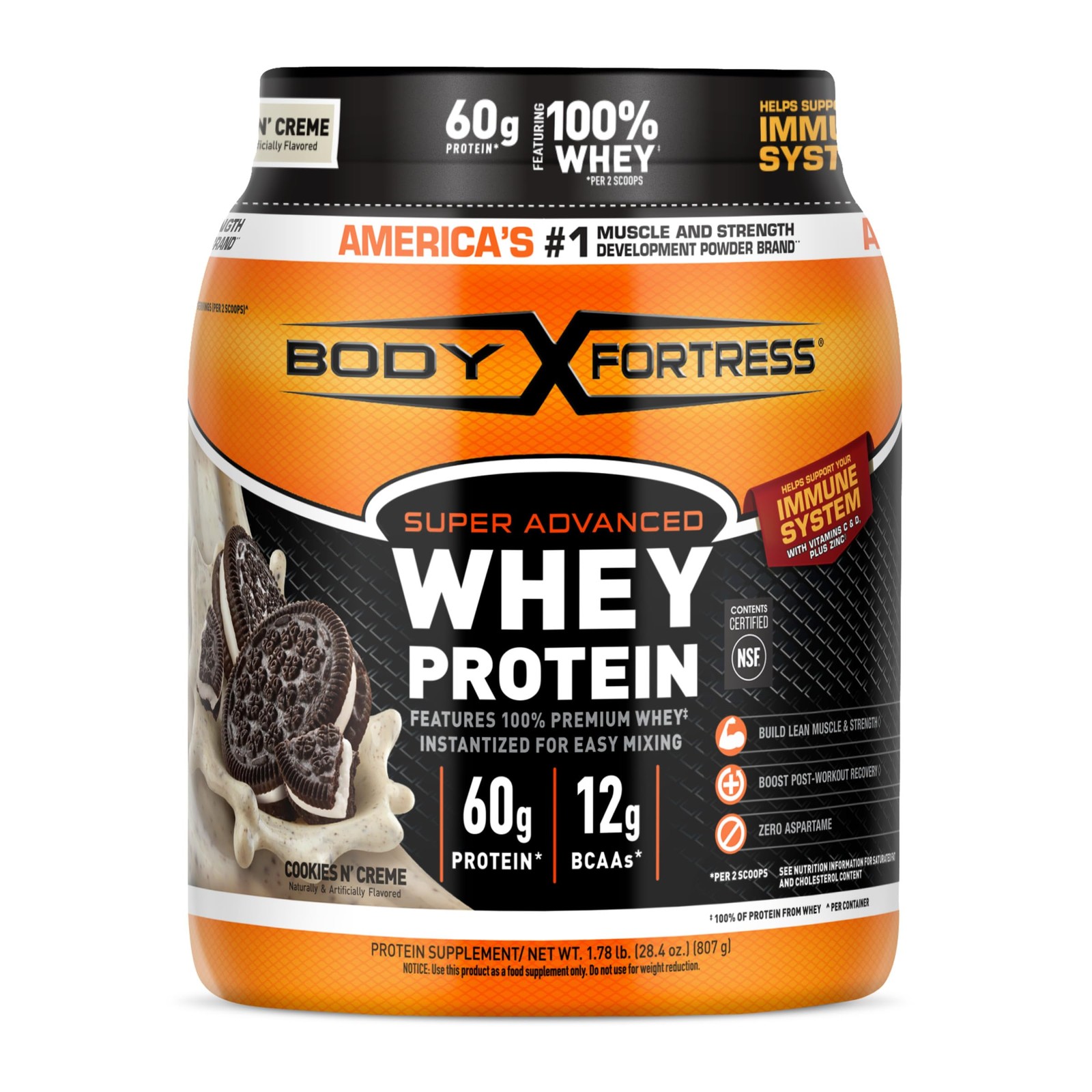 Super Advanced Whey Protein Powder, Cookies N’ Creme, 60g Protein 12g BCAAs …