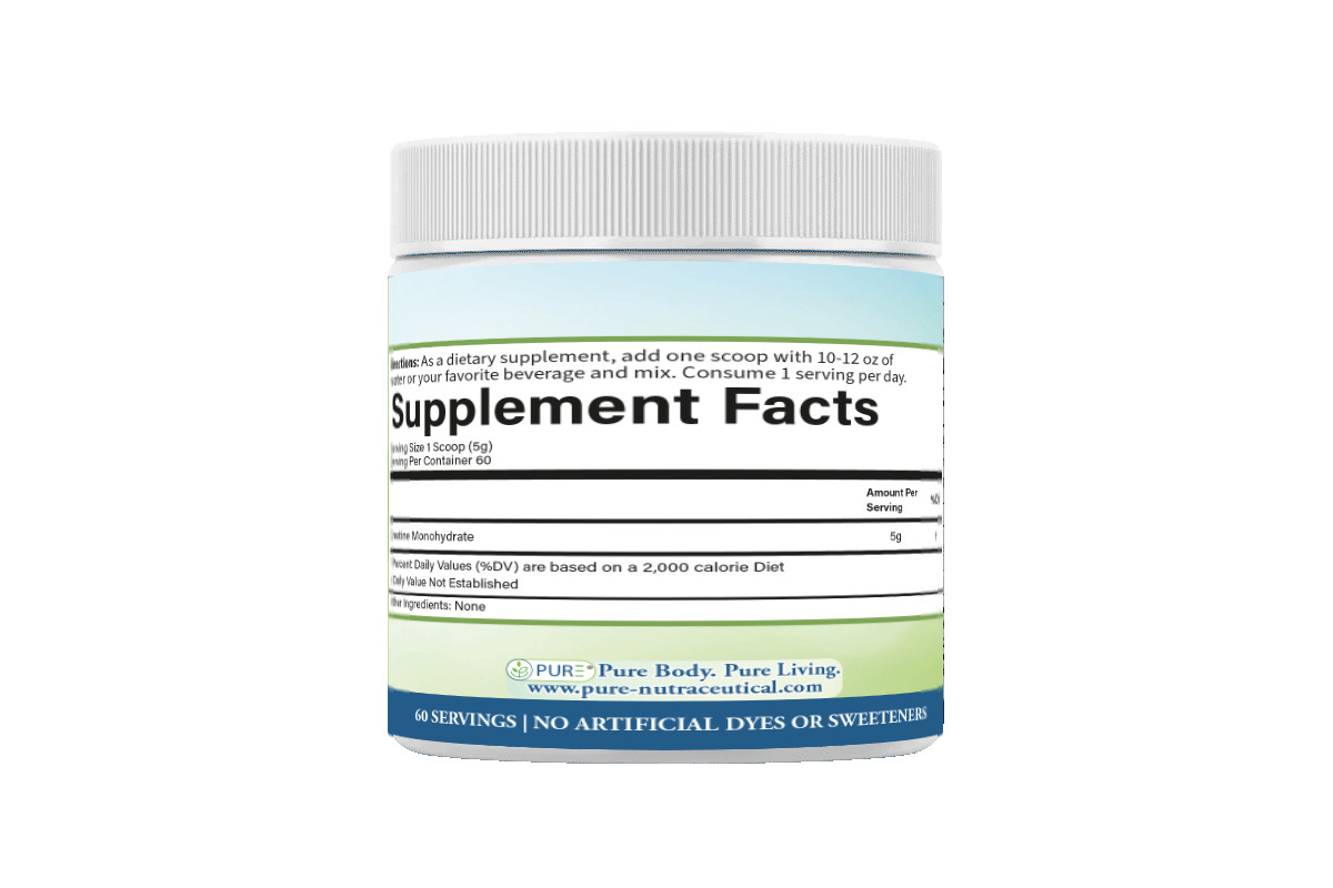 PURE Creatine Monohydrate Nootropic, Muscle Building, Faster Recovery (60 serv.)
