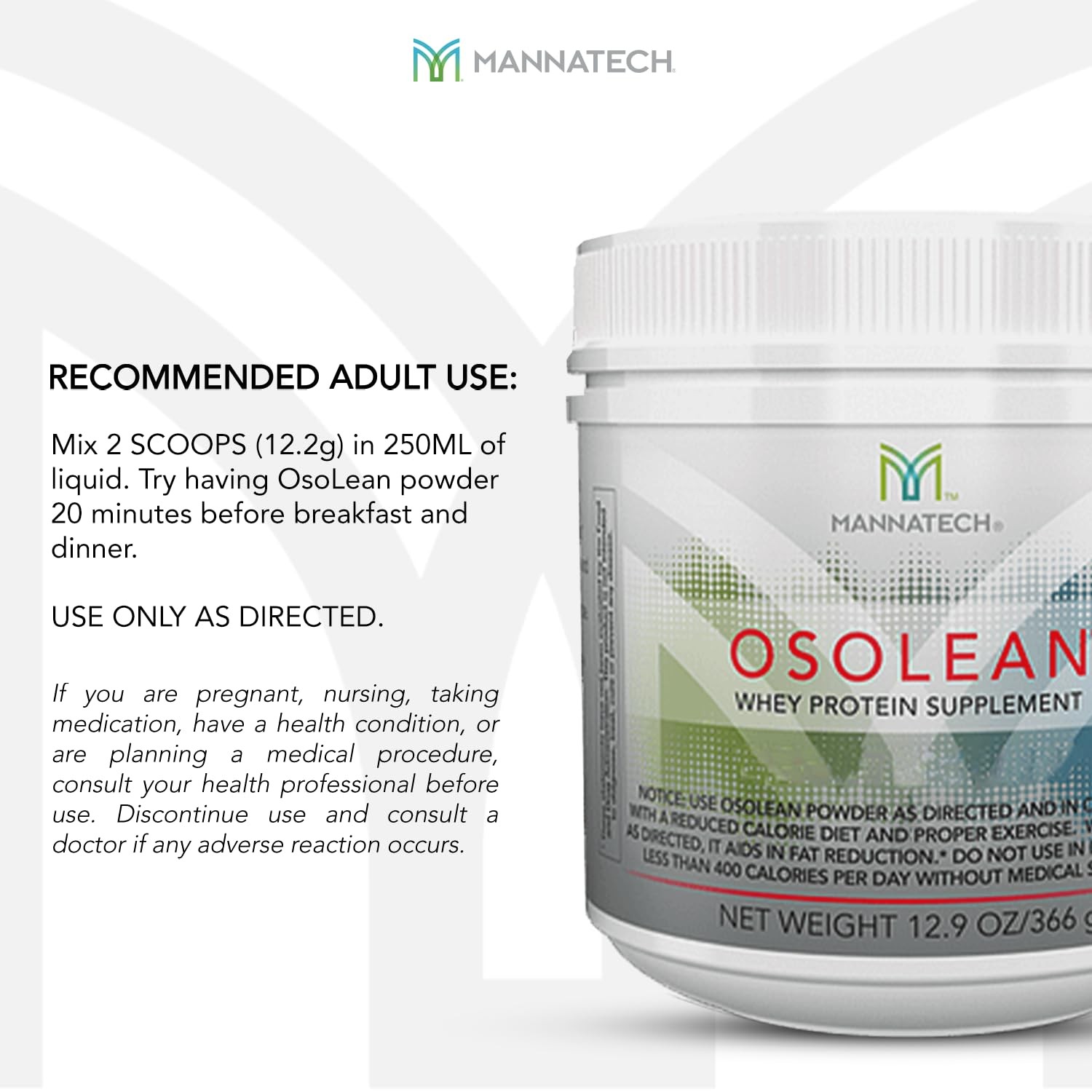 Mannatech OsoLean Protein Powder 12.9 oz Soy Protein Canister