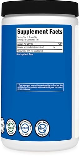 Micronized Creatine Monohydrate Powder 500G – 5000mg Per Serving, 100 Servings