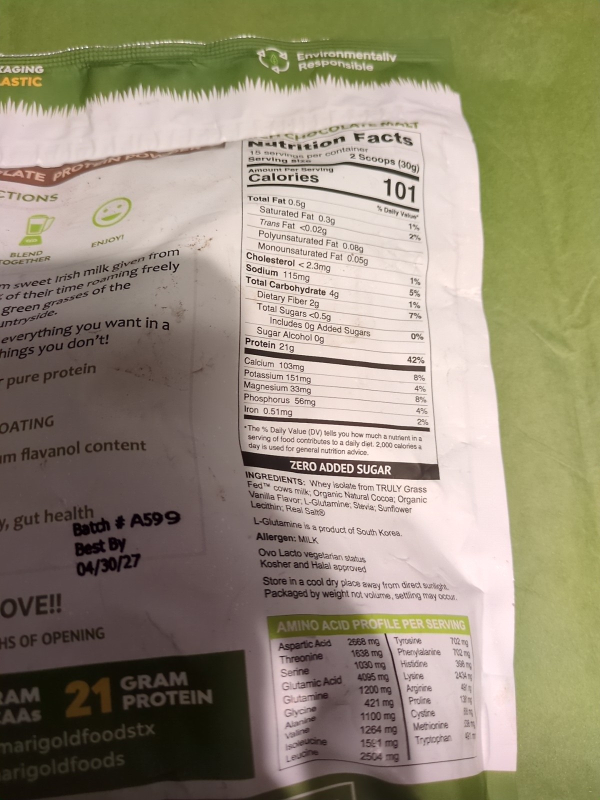 MariGold Grass-fed Whey Protein Isolate Powder – Rich Chocolate Malt Flavor -…