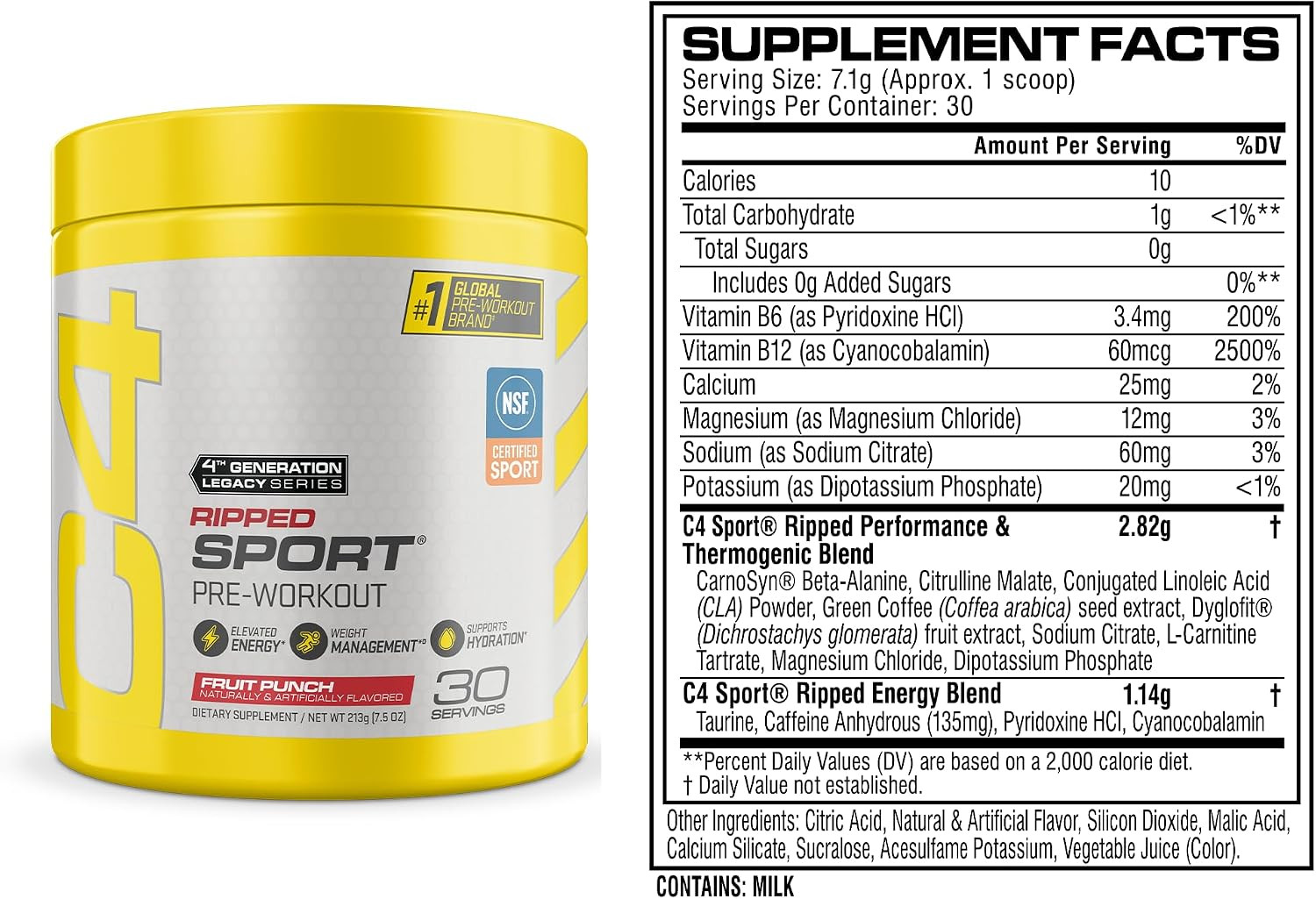 Ripped Sport Pre Workout Powder Fruit Punch – NSF Certified for Sport + Zero Sug