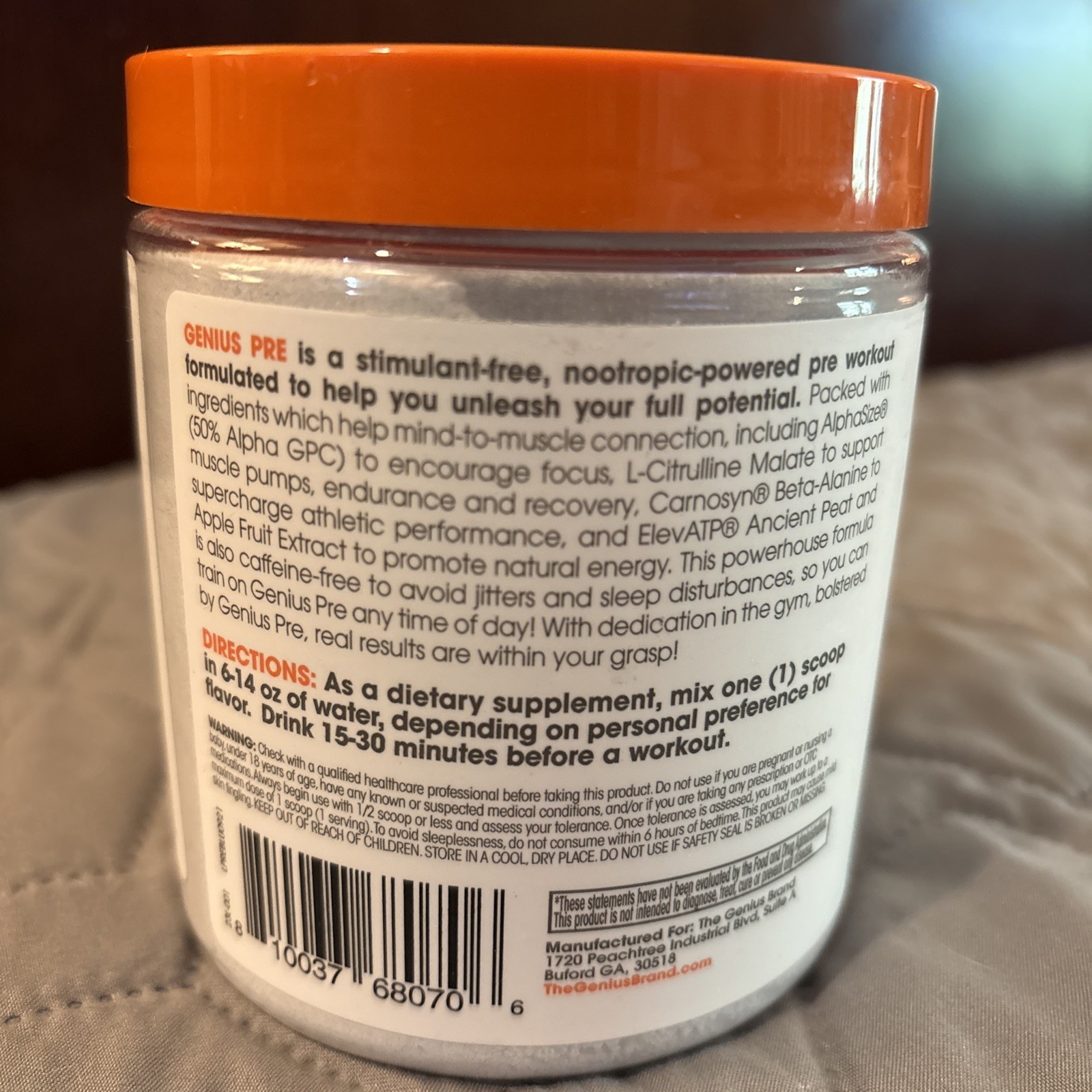Genius Pre, Stimulant-Free Pre Workout Powerhouse 11.35 oz Blue Raspberry 12/26