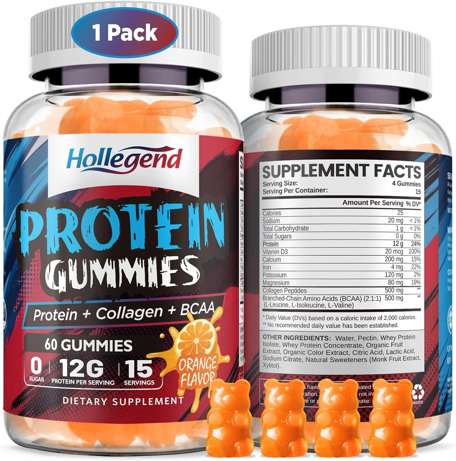 Whey Protein Gummies for Women Men, 12G High Protein Supplements with Collagen &