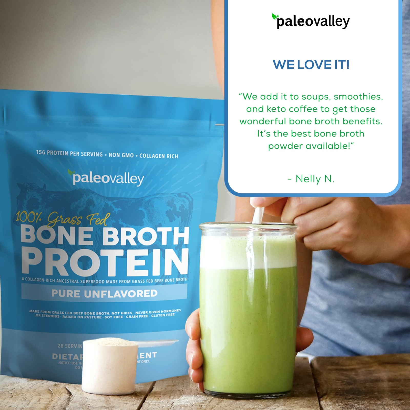 Paleovalley 100% Grass Fed Beef Bone Broth Protein Powder – Rich in Collagen …