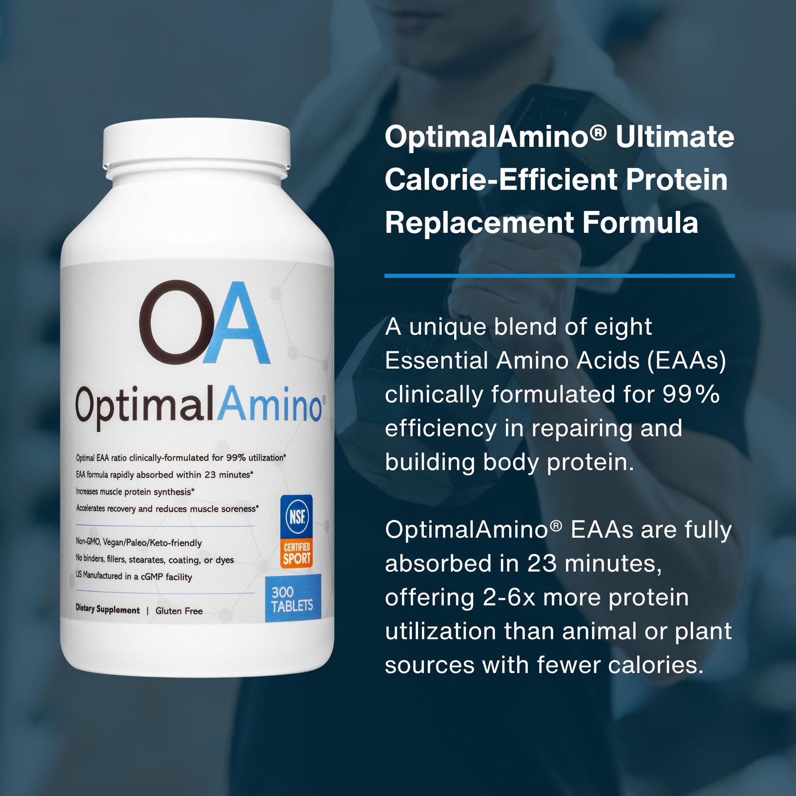 OptimalAmino Tablets (300 Count) | 99% Utilized Essential Amino Acids (EAA) S…