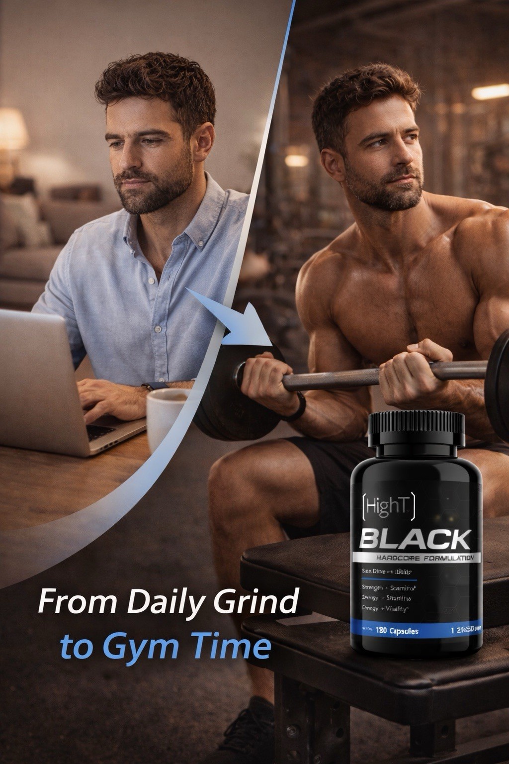 High T Black Capsules 2 Pack Energy Wellness Support for Men 120ct Each