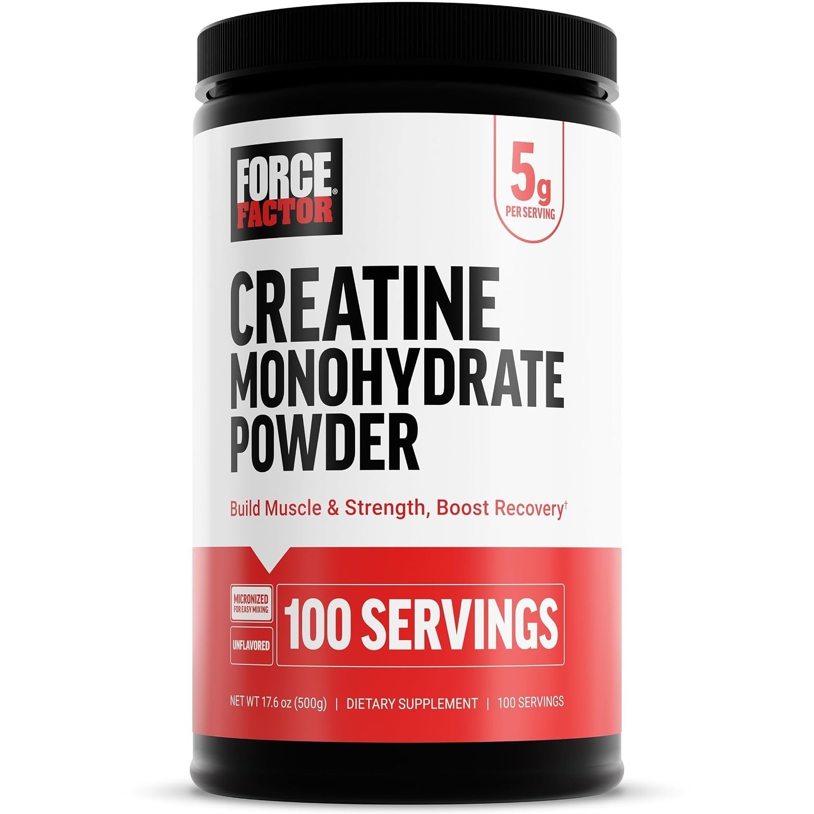 Force Factor Creatine Monohydrate Powder 5g – Raspberry Lemonade, 100 Servings
