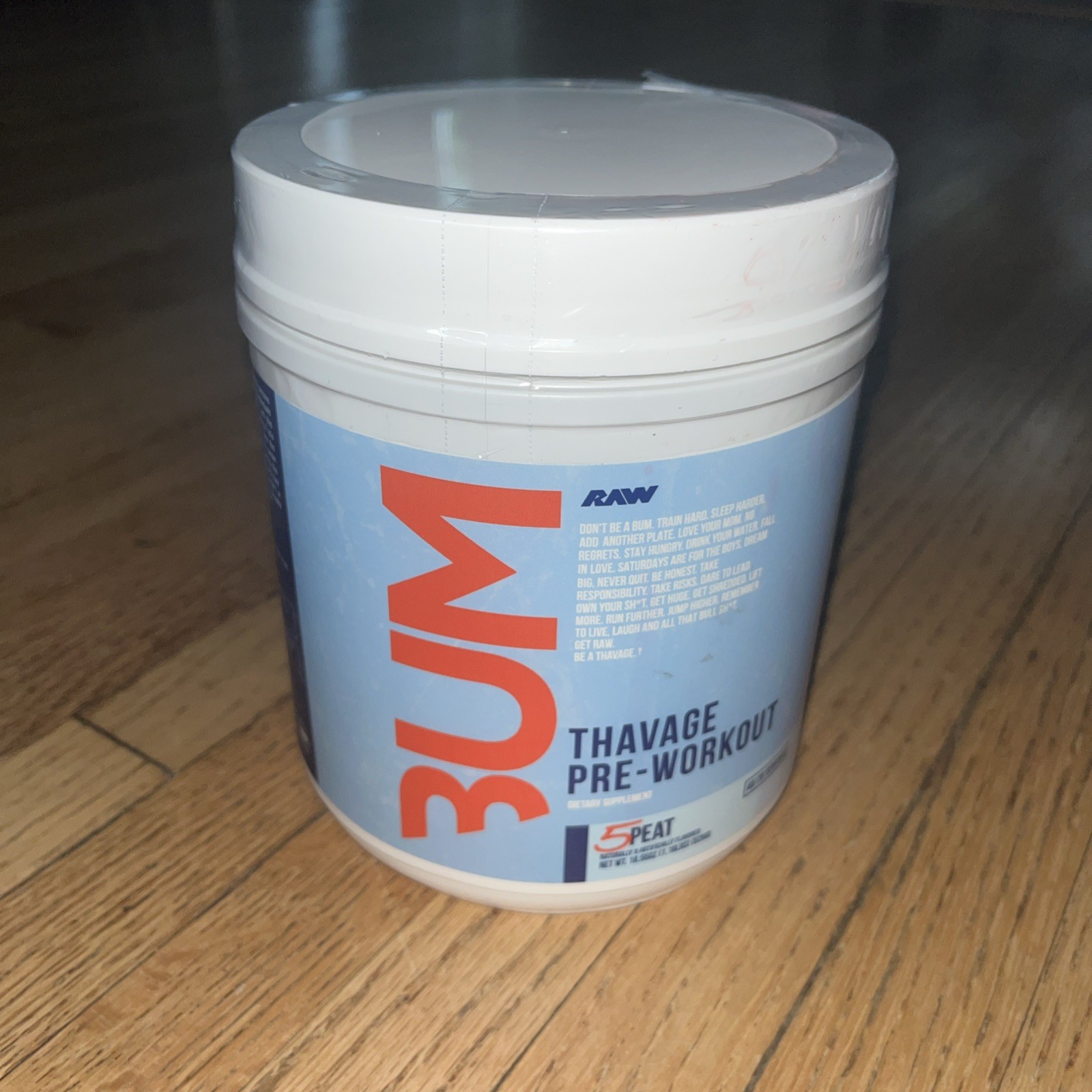 BUM Thavage Pre-Workout Powder, Focus & Energy Raw 5 Peat Dietary Supplement