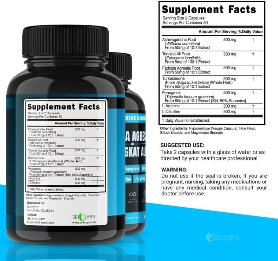 (2 Pack) Testosterone Supplement Booster Capsules Blood Flow Nitric Oxide
